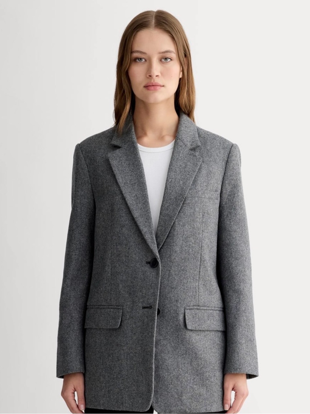 EVERLANE THE OVERSIZED BLAZER IN WOOL GREY HERRINGBONE